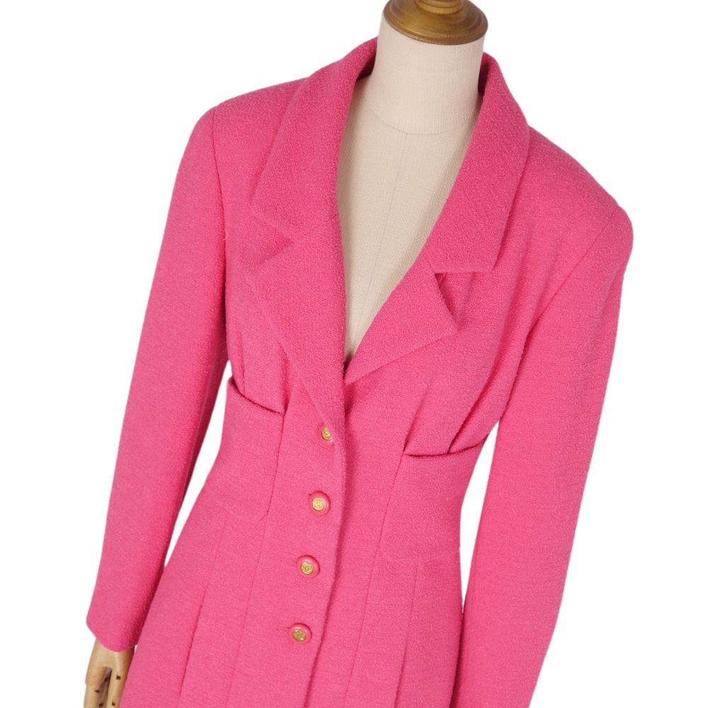 Vint Chanel Jacket Long Sleeve Wool Tweede Coco Button   34 (S equivalent) Pink