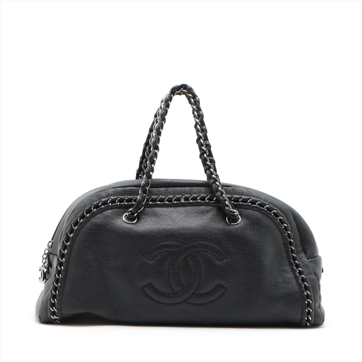 Chanel  Line Leather Boston Bag Black Silver G