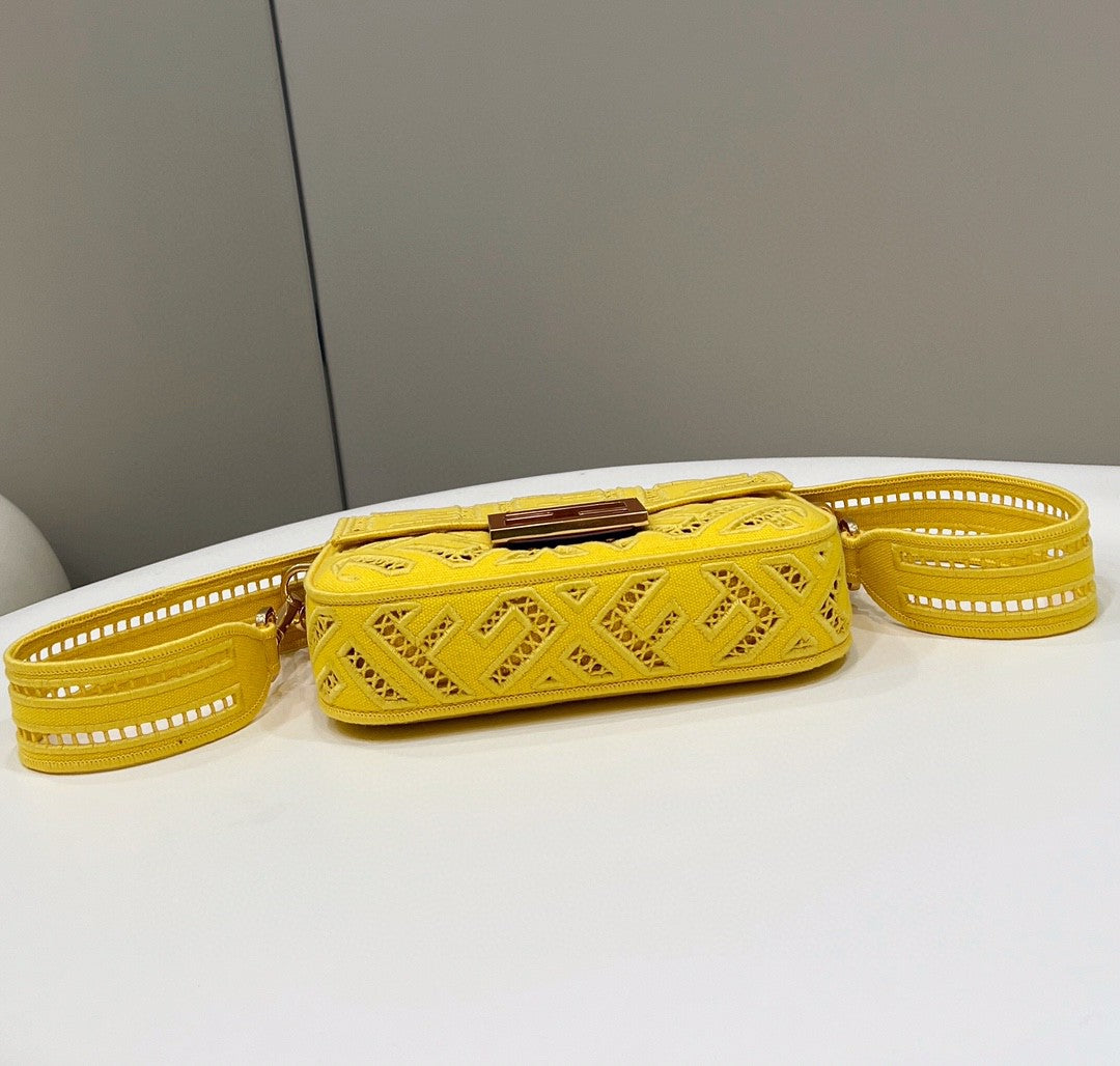 Fendi Baguette Yellow with Embroidery Small Bag For Woman 21cm/8in