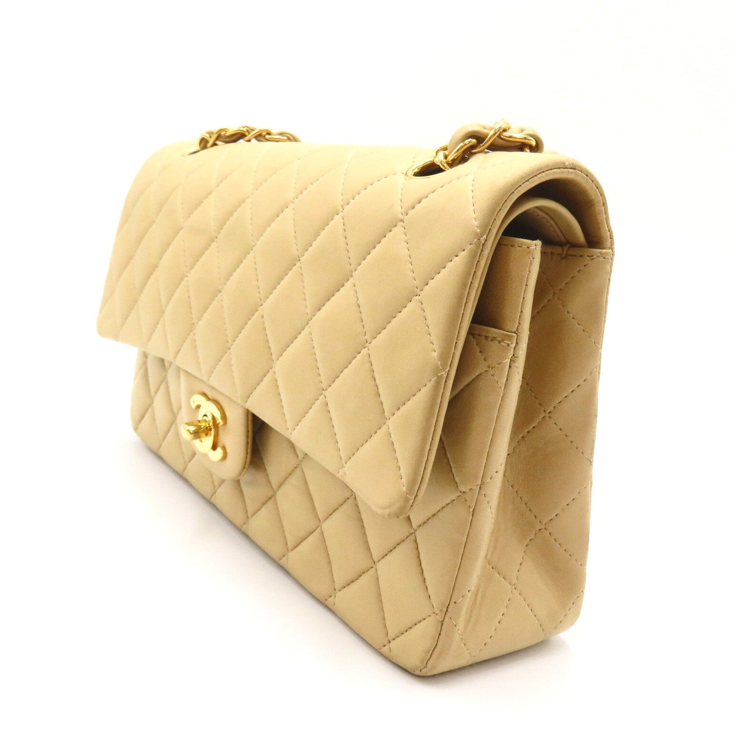 Chanel Double Flap Chain Shoulder Shoulder Bag  Beige S/Cards