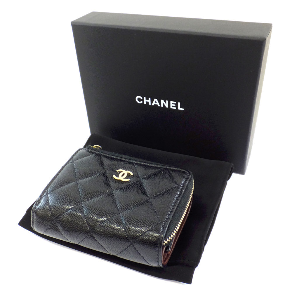 Chanel Three Fold Wallet Black Gold  L   Coco Mark AP3177 B10583  Wallet