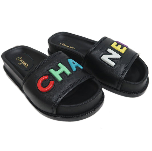 Chanel Multicolor Logo Sandals G38933 Black Size 36C