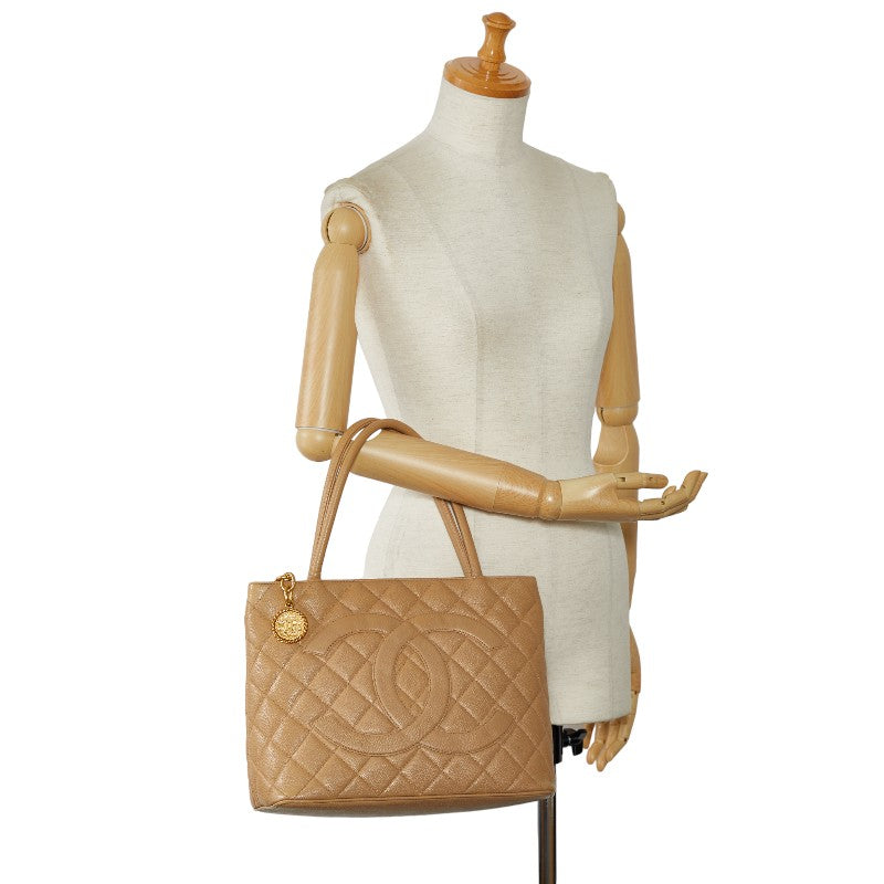 Chanel Matrases Medallion Coco  Tote Handbag Tortoise Bag Beige Caviar S  CHANEL