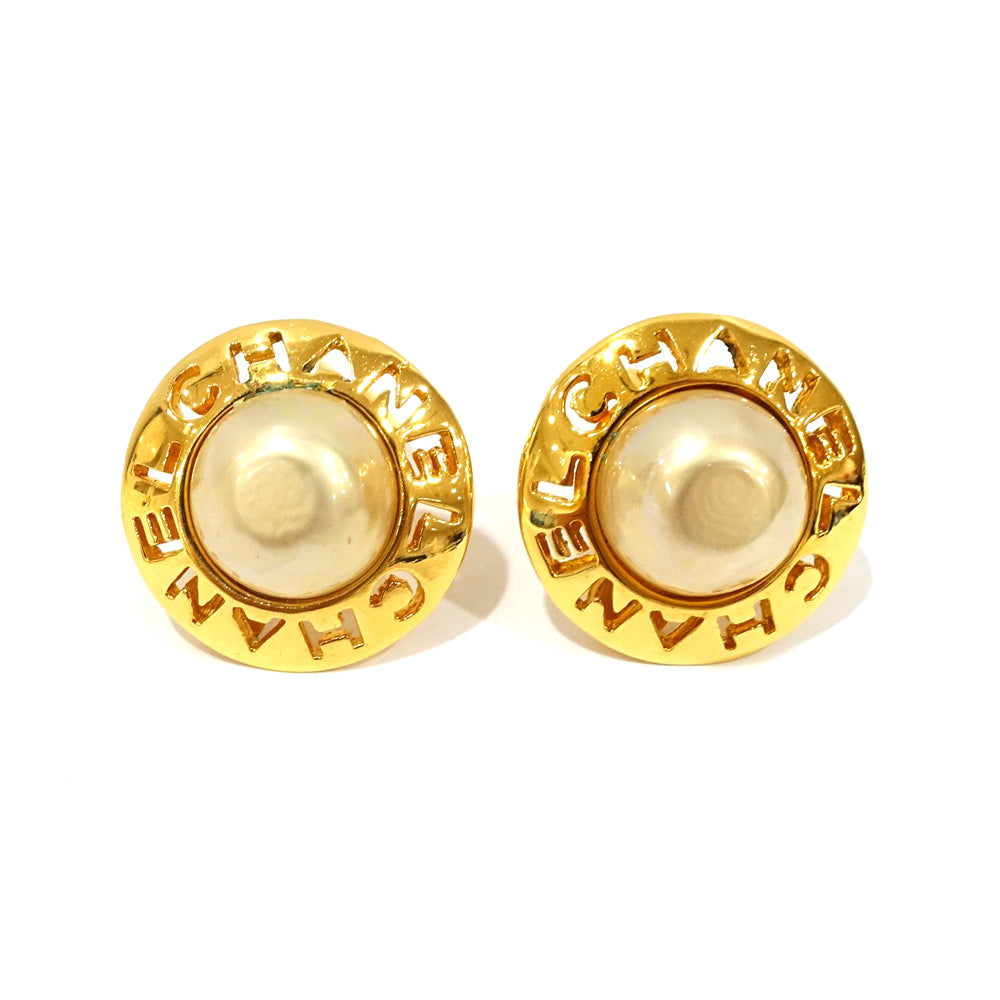 Chanel Earring Round Vintage Pearl Round Logo Accessoires Small