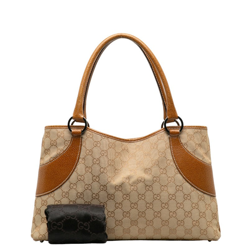 Gucci GG Monogram Tote Shoulder Handbag Canvas/Leather Beige