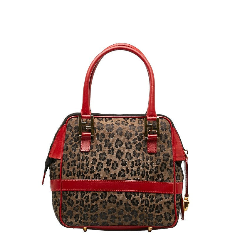 Fendi Leopard Handbag Beige Black Red Canvas Leather  Fendi