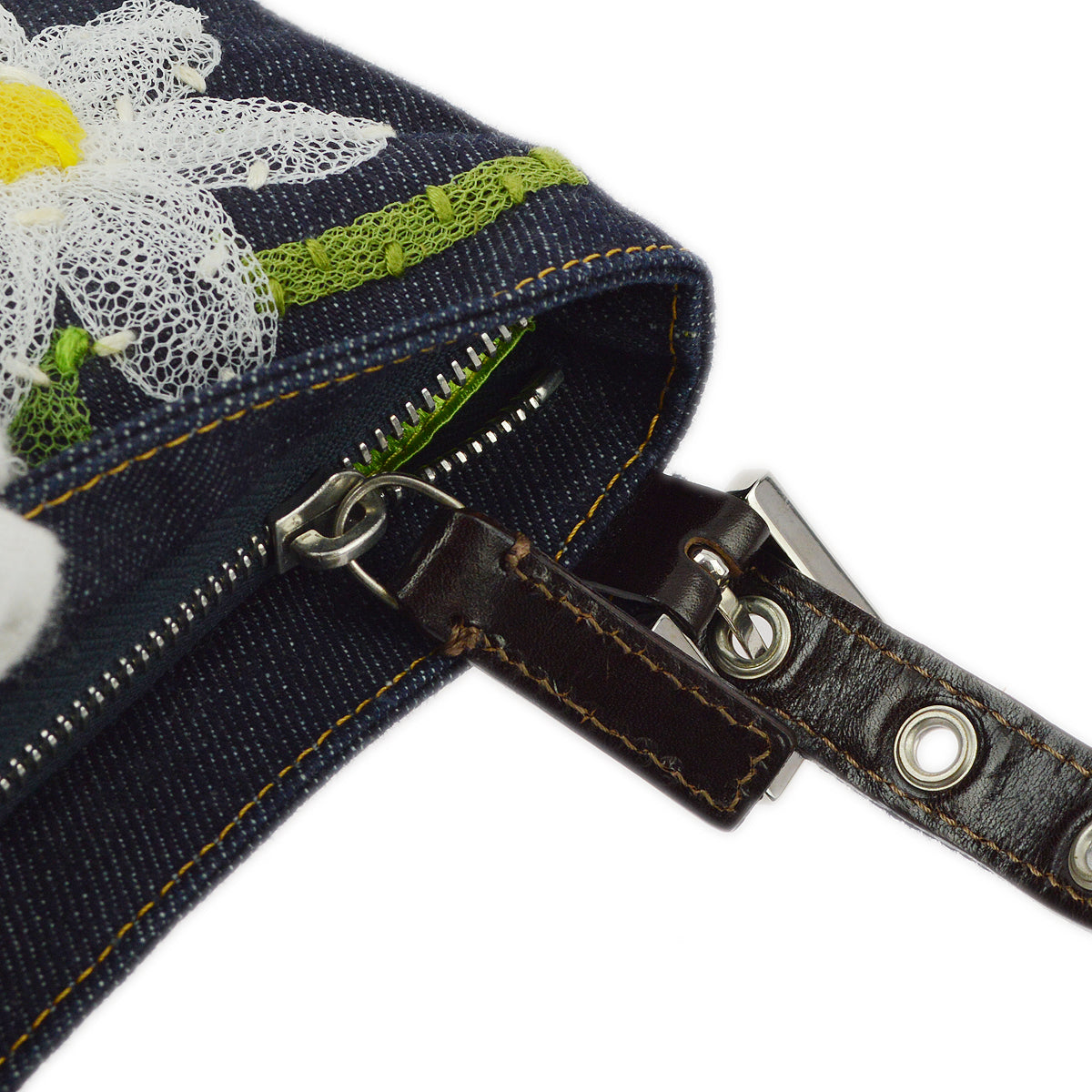 Fendi Blue Denim Floral Embroidered Shoulder Bag