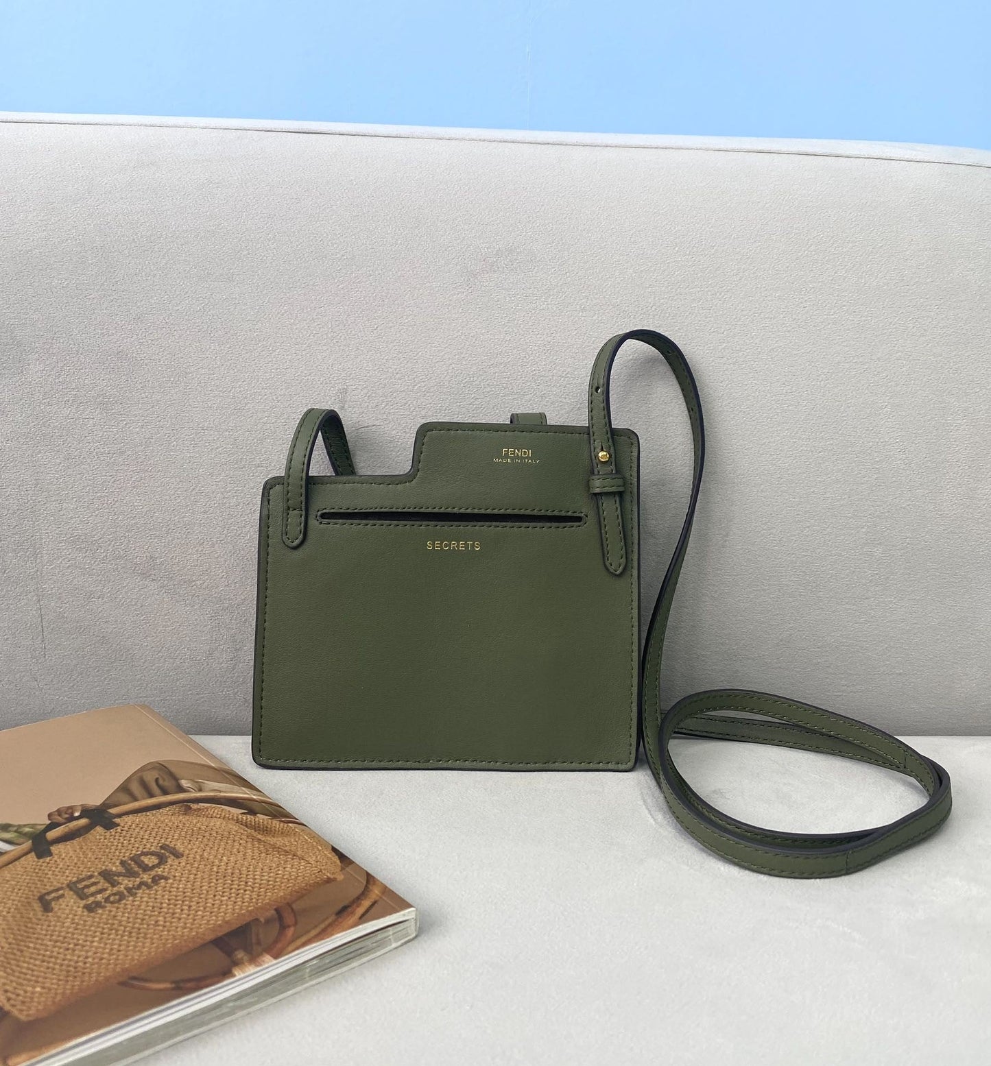 Fendi Bustine 2 Pockets Mini Olive Bag For Woman 16cm/6in