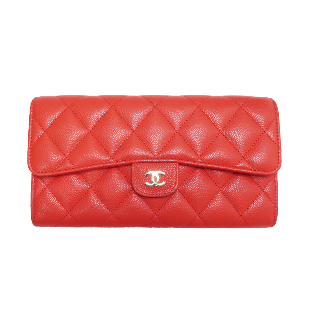 CHANEL Classic Long Flap  Long Wallet Orange S Caviar Coco Mark CC A80758