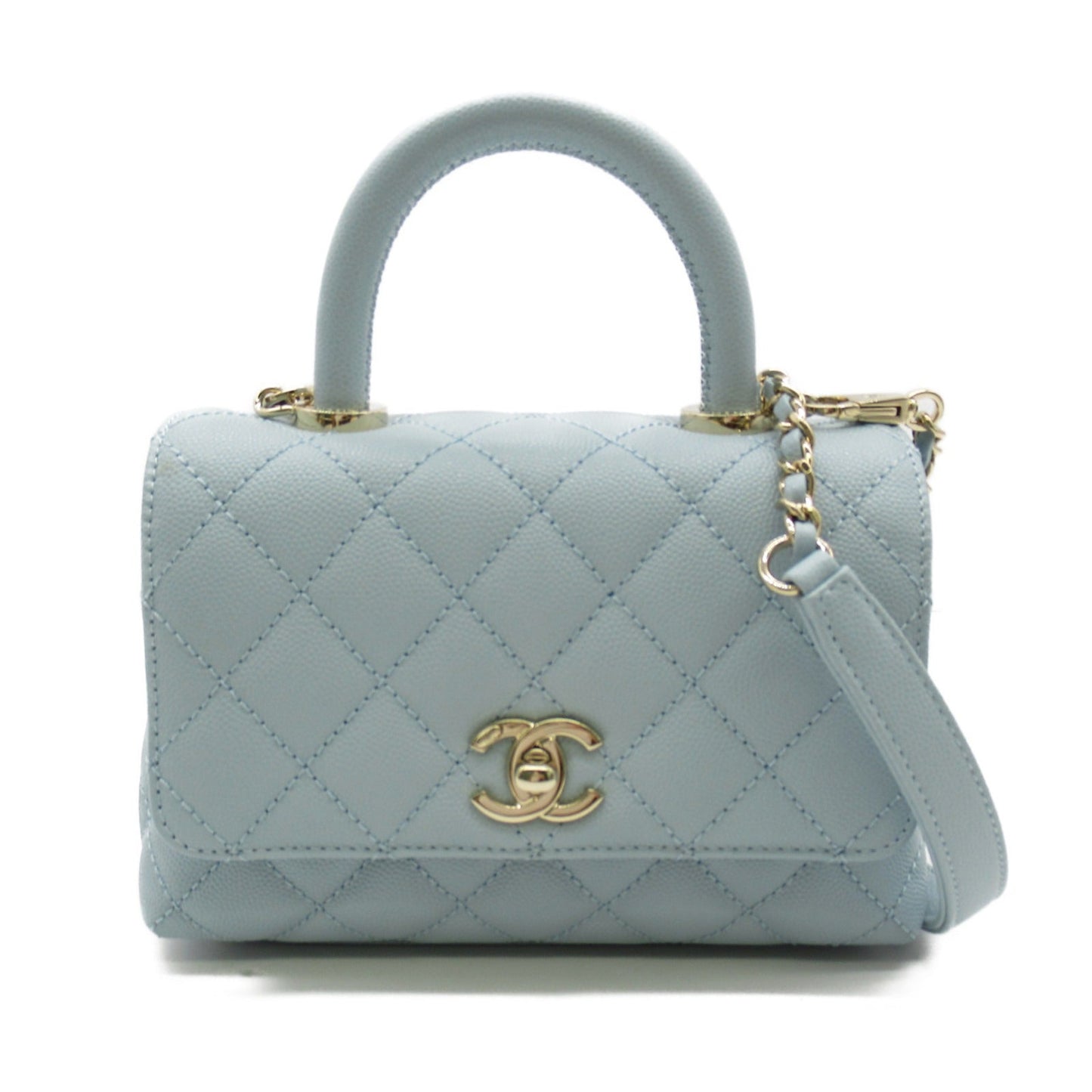 Chanel Coco Handler Matrasse 2w Shoulder Bag Bag Caviar S  Blue AS2215