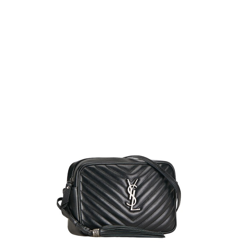 Saint Laurent YSL Logo V Stitch Lou Fringe  Shoulder Bag 520534 Black Leather  Saint Laurent