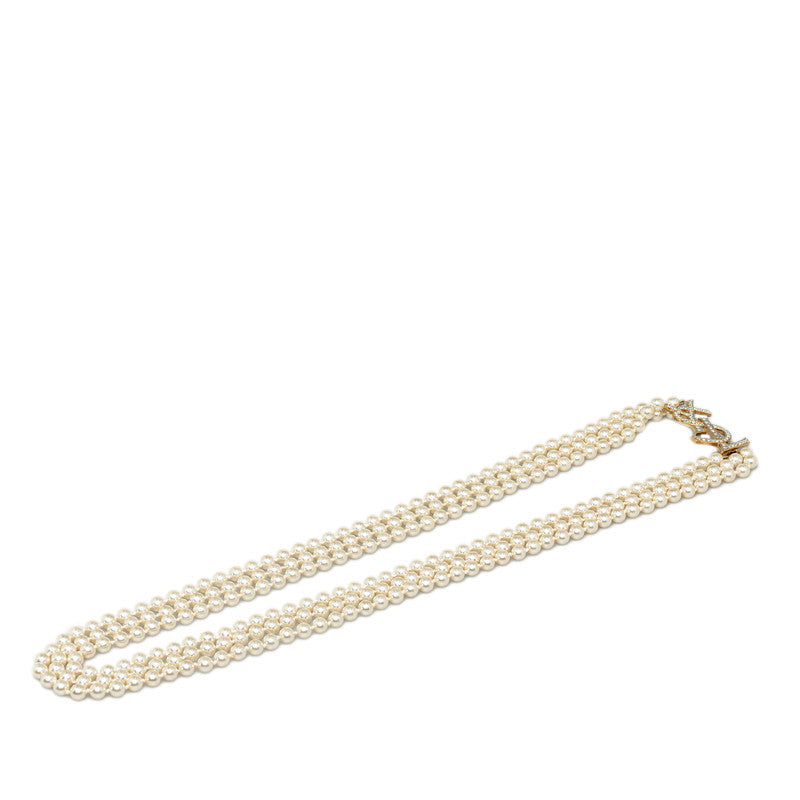 Saint Laurent YSL Logo Stone Necklace White Pearl