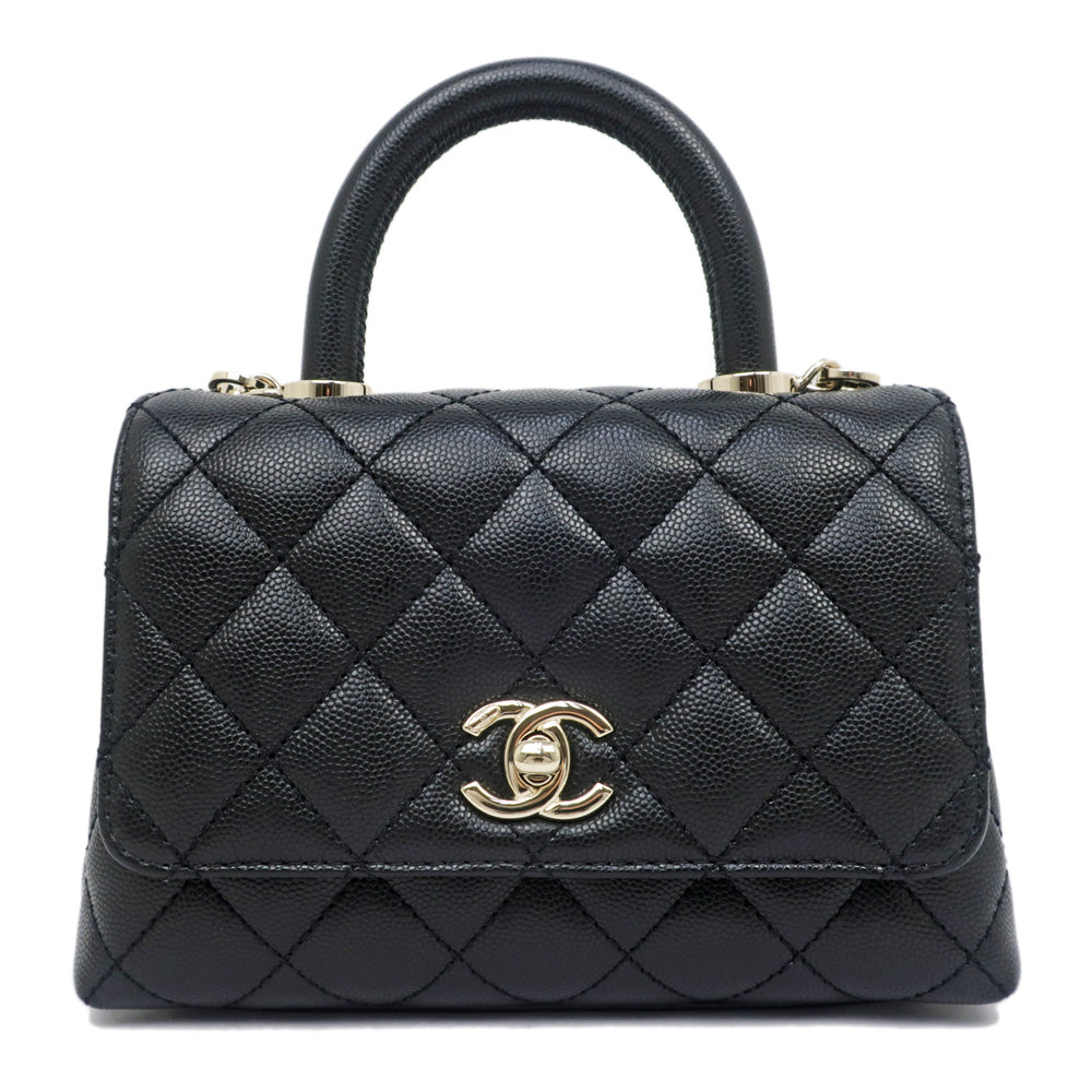 CHANEL Coco Handle XXS AS2215 Caviar S Matrasse Black Black G  Top Handle Bag