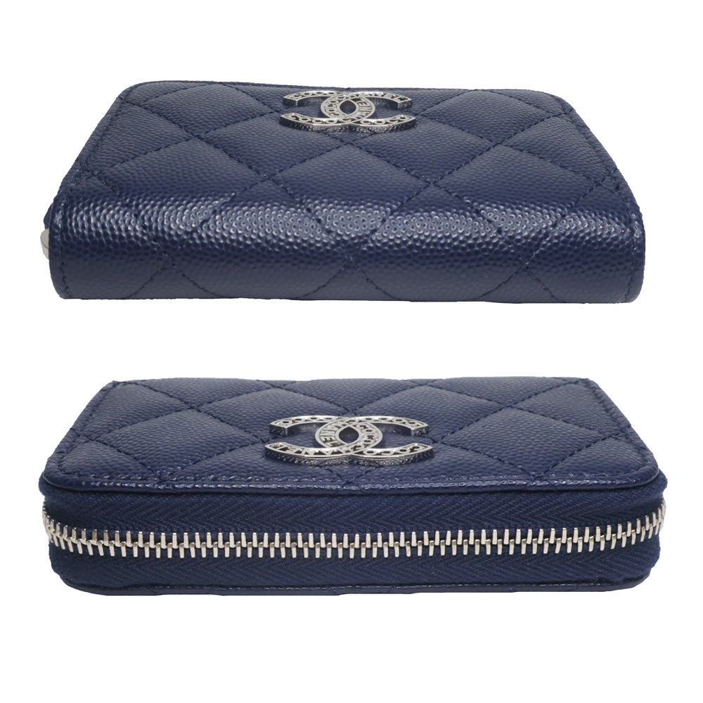 Chanel Zip Coin Pass Coin Case Wallet Matrasse Navy Caviar S