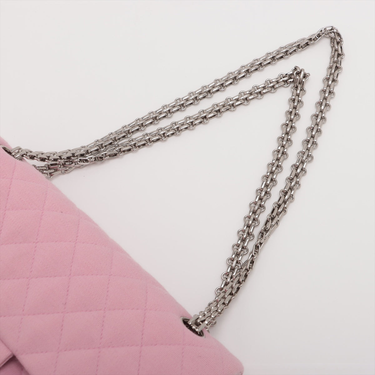 Chanel Matrasse 25 Cotton Double Flap Double Chain Bag Pink Silver  6th A01112