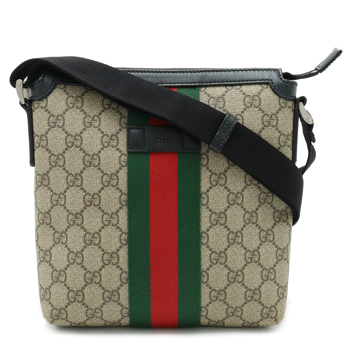 Gucci GG Supreme Shell Line Web Flat Messenger Bag Shell Bag Slipper Beige Black 471454 Black Blumin