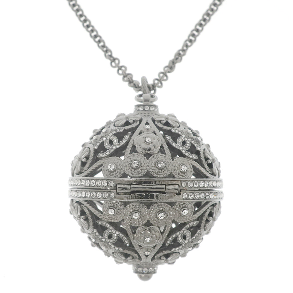 Chanel Ball Pendant Halsband Lock B22C Coco CC Mark COCO Flowers  Rope Line Stone 80cm Antique Silver Accessories Jewelry