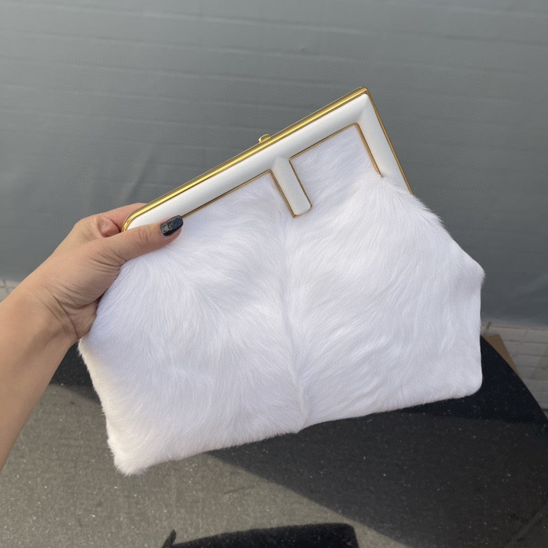 Fendi Fendirst Medium White Fox Fur Bag For Woman 32.5cm/13in