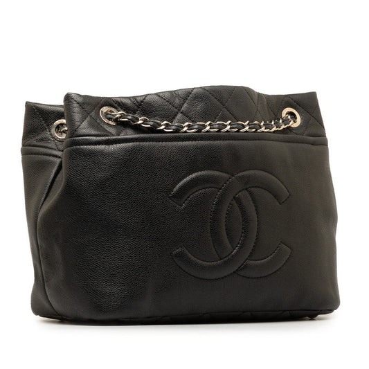 Chanel Matrases Coco Chain Shoulder Bag Tote Bag Black Leather  Chanel