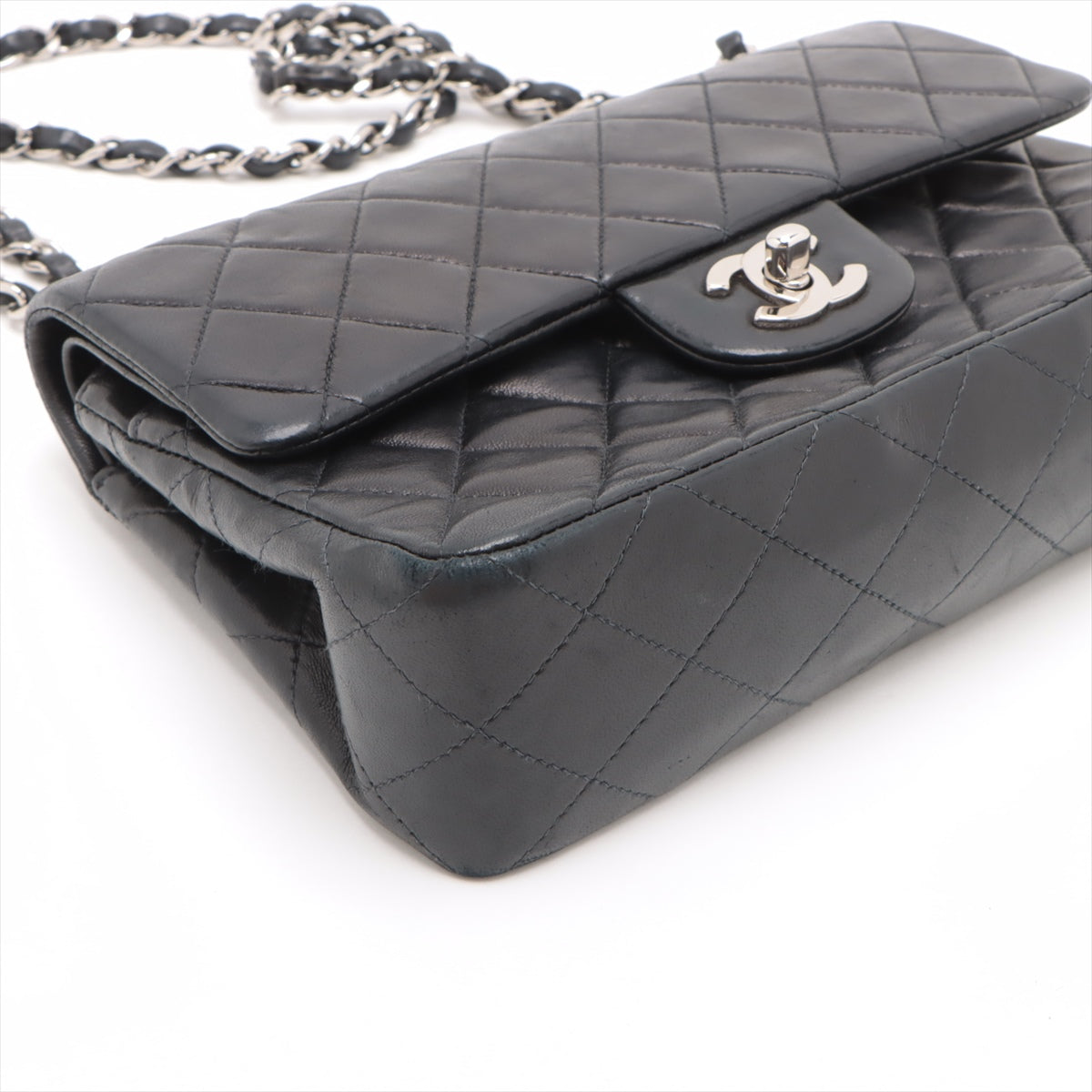 Chanel Matrasse 23 Small  Double Flap Double Chain Bag Black Silver  6th A01113