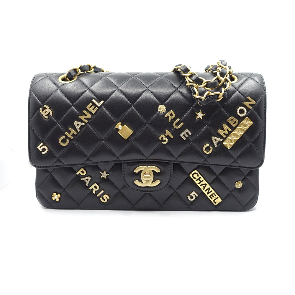 Chanel Matrasse Icon Charm  Double Flap Double Chain Bag Black G