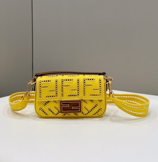 FI Baguette Yellow with Embroidery Small Bag For Woman 21cm/8in