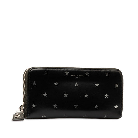 Saint Laurent Star Roundfassner Long Wallet Black Leather Mens Saint Laurent