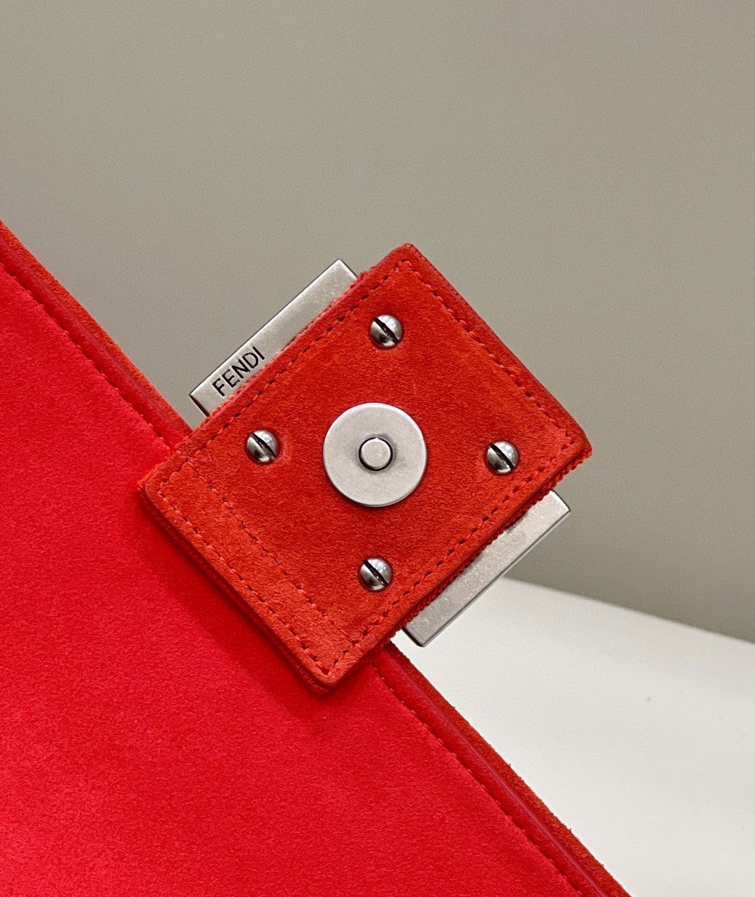 Fendi Baguette Chain Midi Red FF Fabric Bag