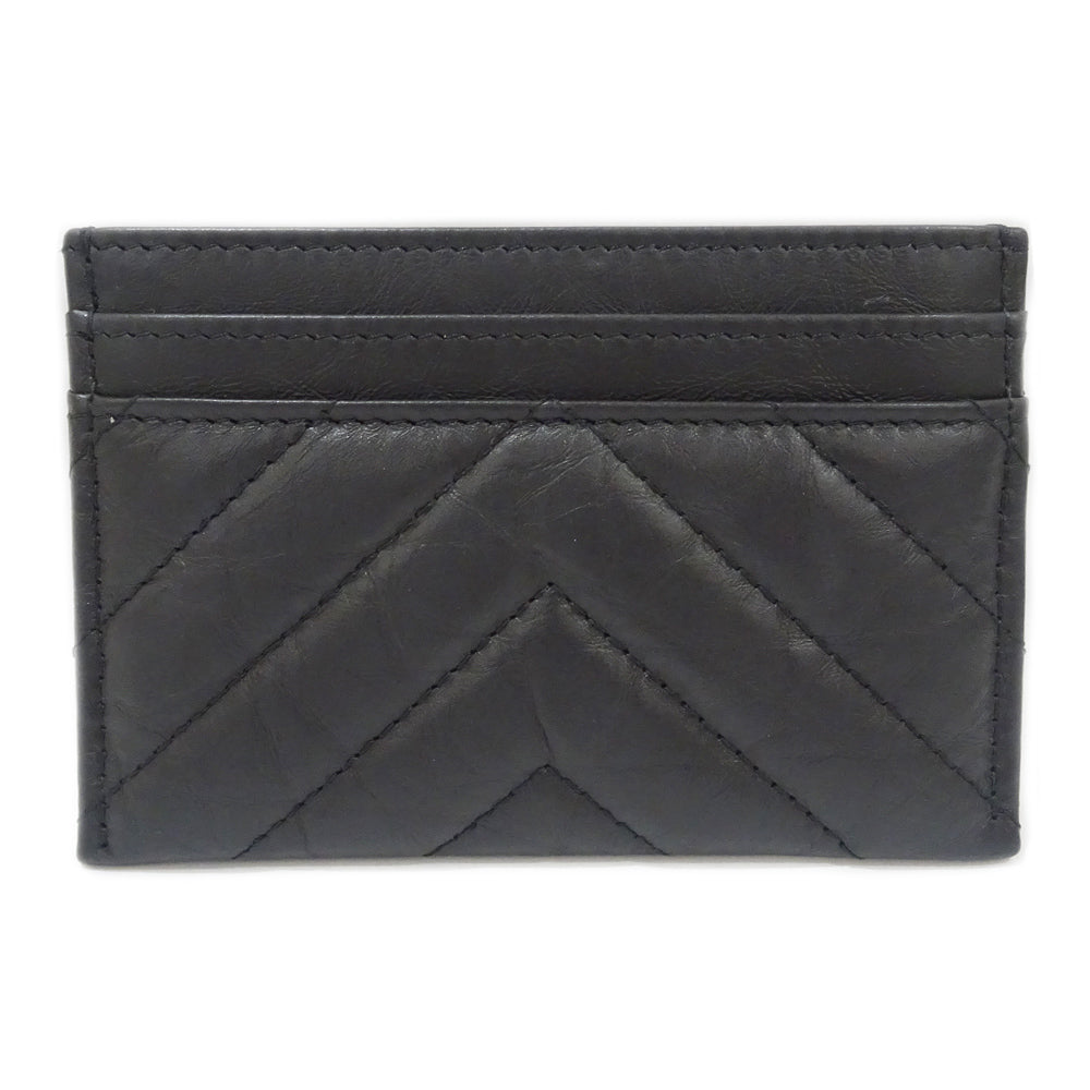 CHANEL 2.55 Card Case A80611 Eddy  S Black Silver G  Visit Cards