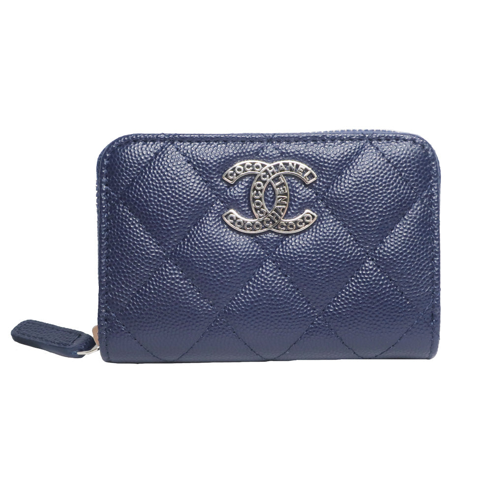 Chanel Zip Coin Pass Coin Case Wallet Matrasse Navy Caviar S