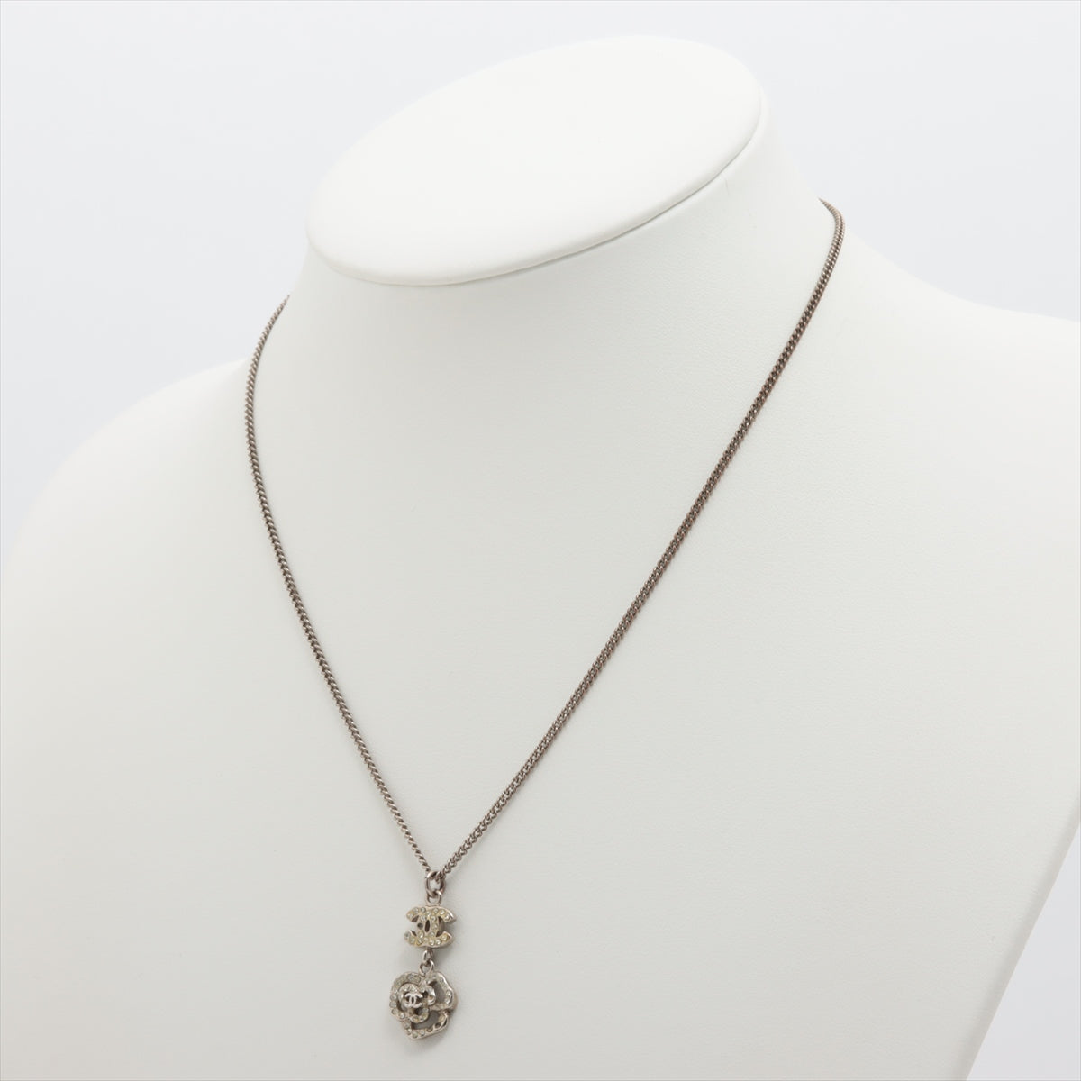 Chanel Coco 07A Necklace GP  Rhinestone Silver