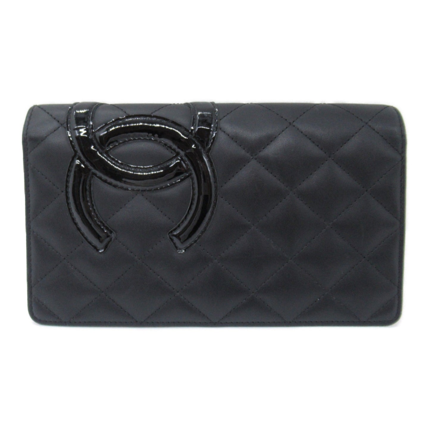 CHANEL Combon Line ZIP Long Wallet Two Fold Wallet Wallet Leather Emmeline  Black / Black 【】