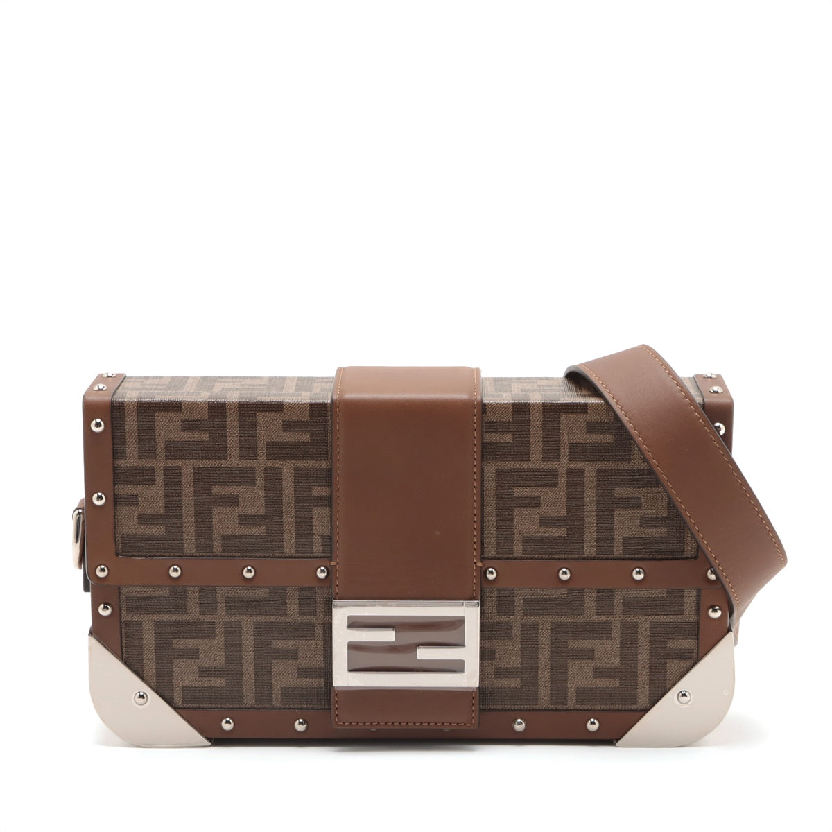 Fendi Zucca PVC X Leather Shoulder Bag Brown 7VA498