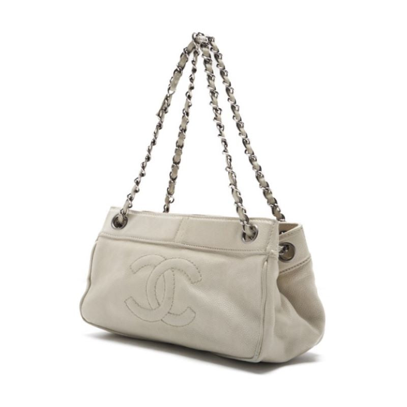 CHANEL 【CHANEL】Coco Chain Sder Caviar S White (Silver G ) Shoulder Bag Mini Shellder Bag  Bag Hybrid 【 Ship】