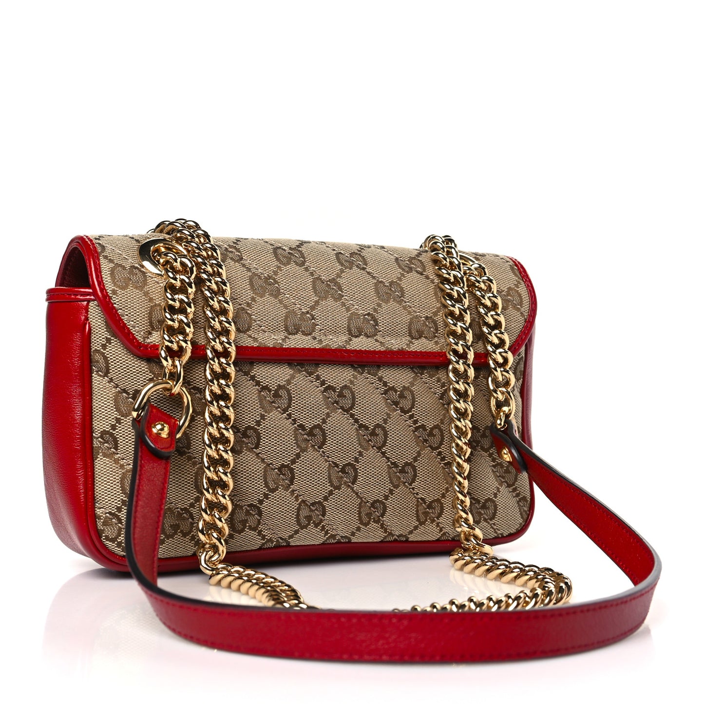 Gucci  Monogram Azalea Calfskin Matelasse Diagonal Mini GG Marmont Shoulder Bag Beige Ebony New Cherry Red