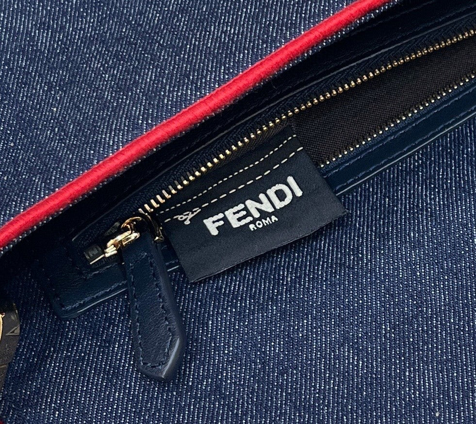 Fendi Baguette Blue Denim Red Border Bag For Woman 26cm/10in