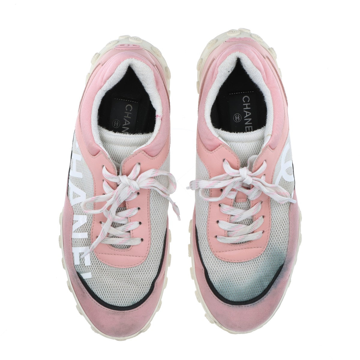 Chanel Coco Leather X Fabric Trainers EU40  White X Pink G34086 Mesh