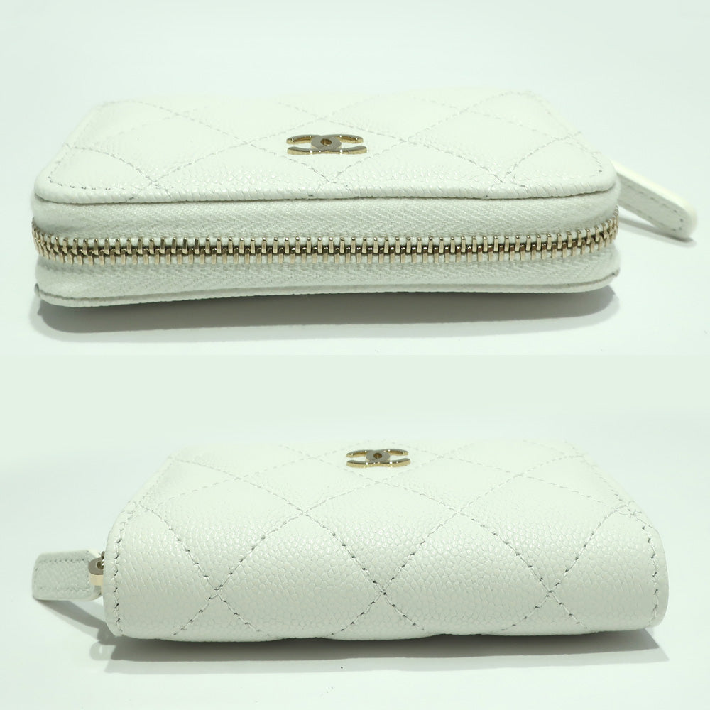 Chanel CoinParts Canopy S White White G   8 Figures Small Leather Round  Box