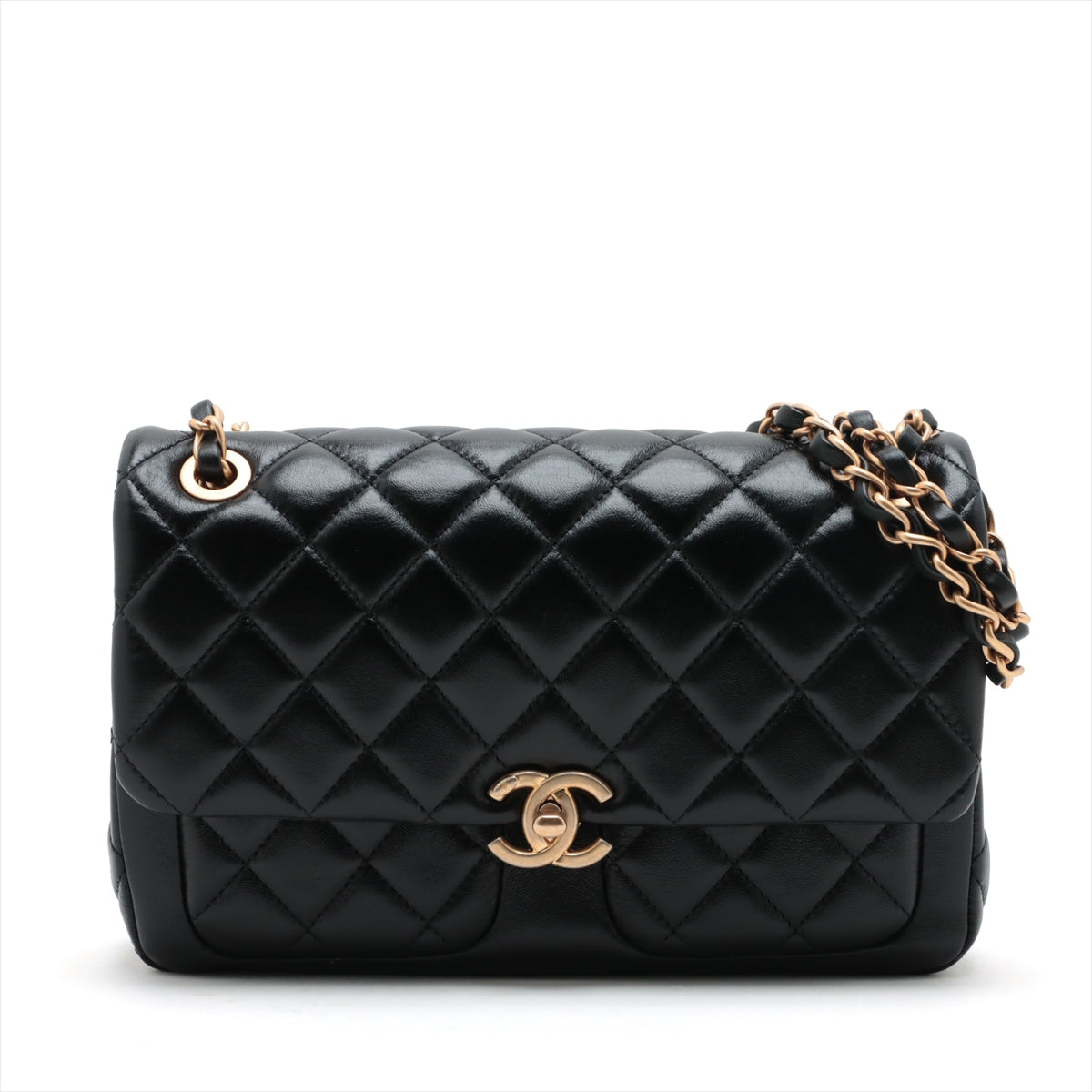 Chanel Matrasse  Single Flap Double Chain Bag Black G