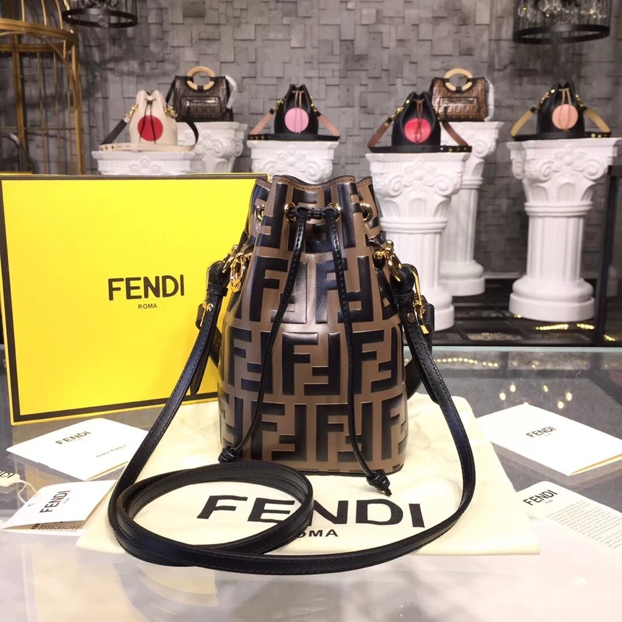 Fendi Mon Tresor Brown/Black For Women, Women&#8217;s Handbags, Shoulder And Crossbody Bags 7in/18cm FF 8BS010A659F13VK