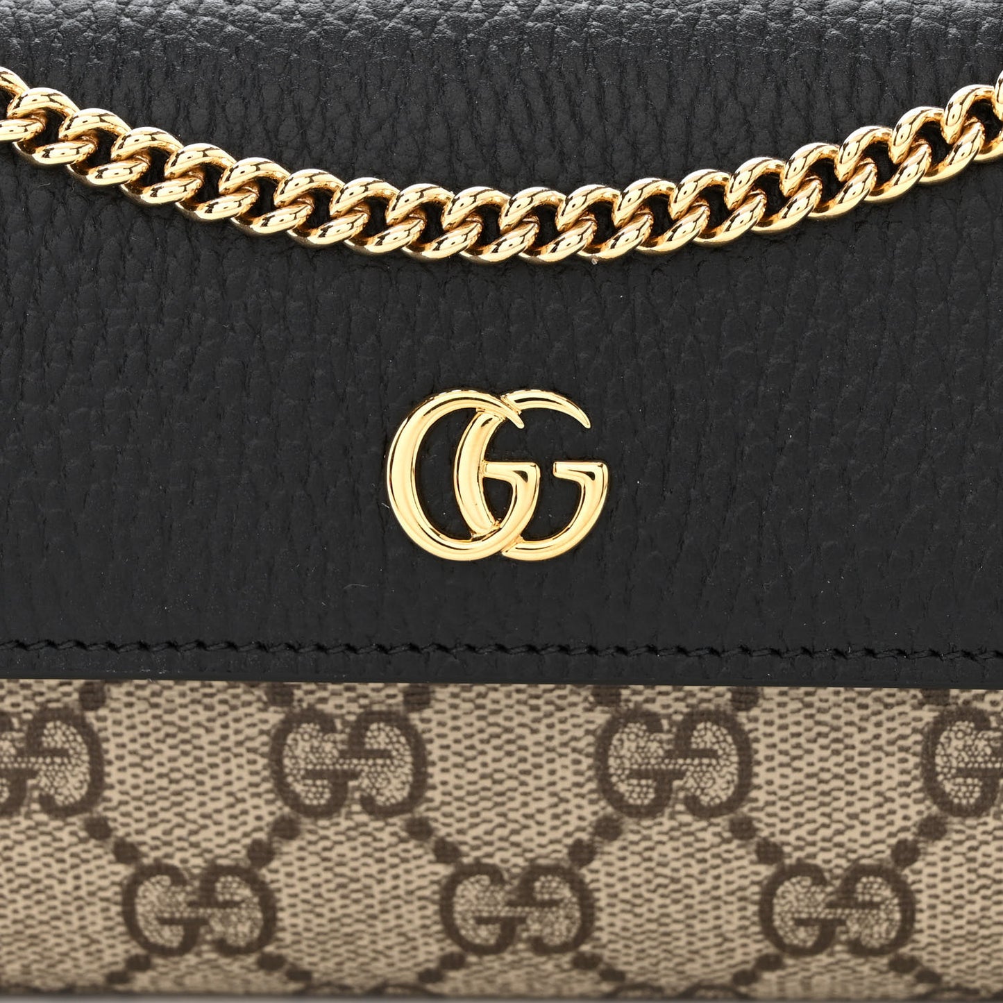 Gucci  Dollar Calfskin GG Supreme Monogram Petite GG Marmont Wallet Chain Bag Black Beige Ebony