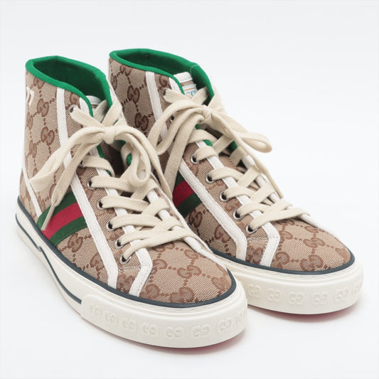 Gucci GG Pattern Fabric Highcut Sneaker 37+  Brown TENNIS 1977