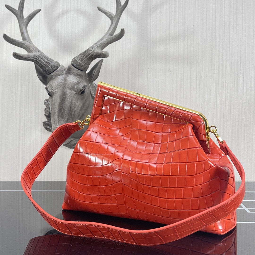 Fendi Fendirst Medium Orange Crocodile Bag For Woman 32.5cm/13in