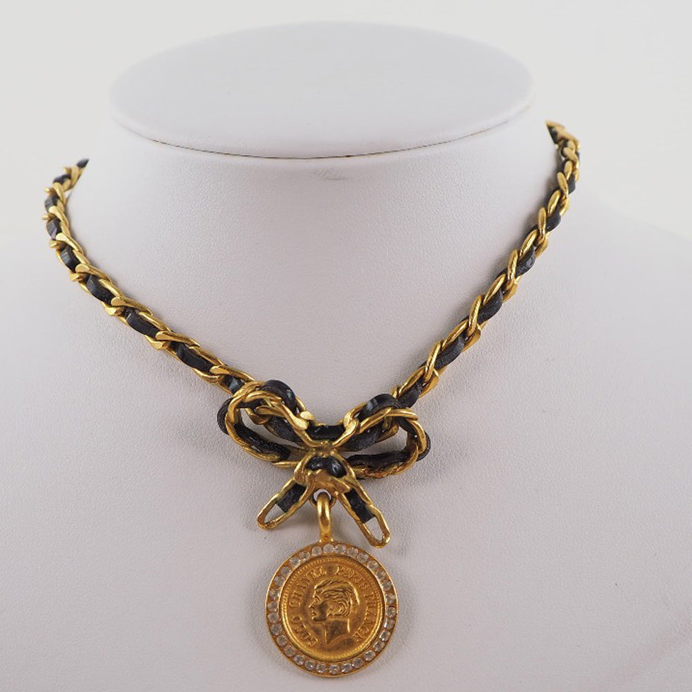 【Suale  OFF】Chanel CHANEL Coin Ribbon Necklace Vintage Chocker G   Rhinestone French Gold 96P Ribbon  23.7g Coin Ribbon   Vintage  【  & Buy】