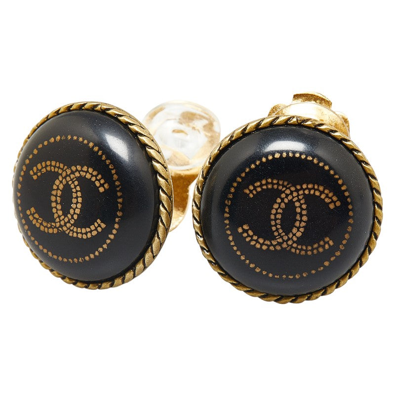 Chanel Coco Button Motif Earrings G Black   Chanel