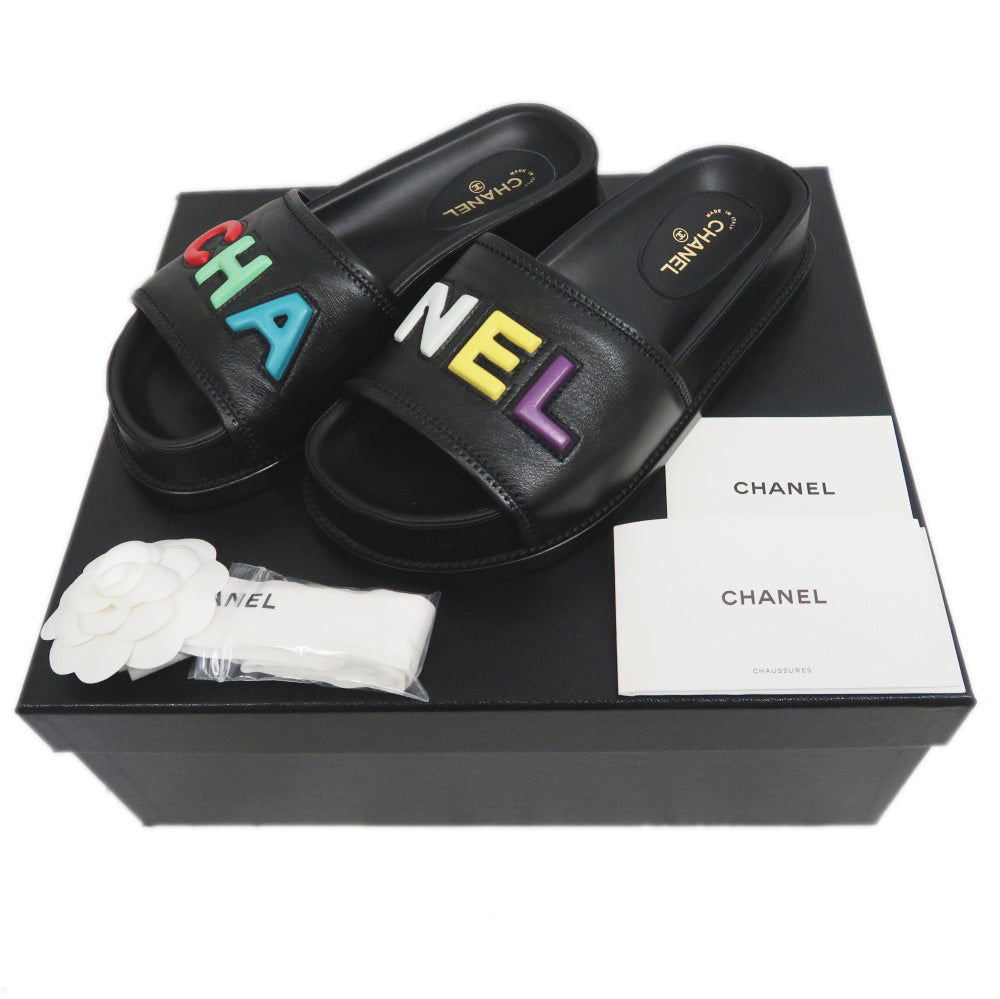 Chanel Multicolor Logo Sandals G38933 Black Size 36C