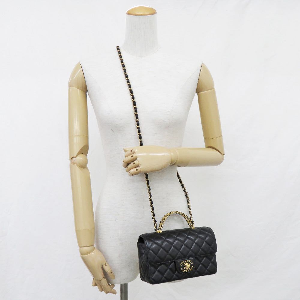 CHANEL CHANEL Top Handle Flap Bag AS4530 Black G  Chain Shoulder Bag  Coco Black 24C Logo Handle Leather