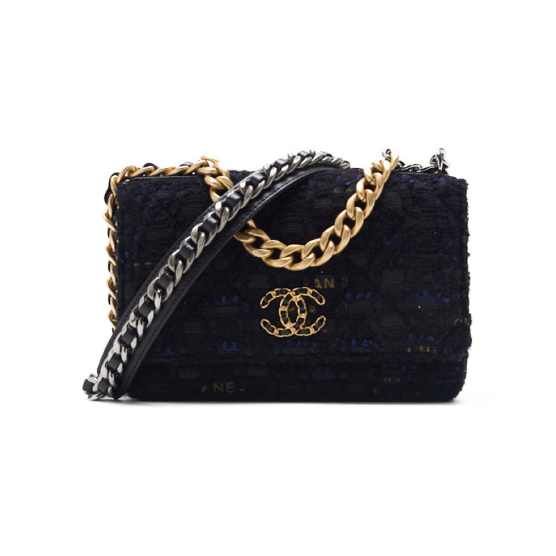 CHANEL 【CHANEL】 CHANEL 19 Matrasse Chain Wallet Tweed Black  Blue (Gen × Silver Gold)  Wallet Coupon Wallet  【French】