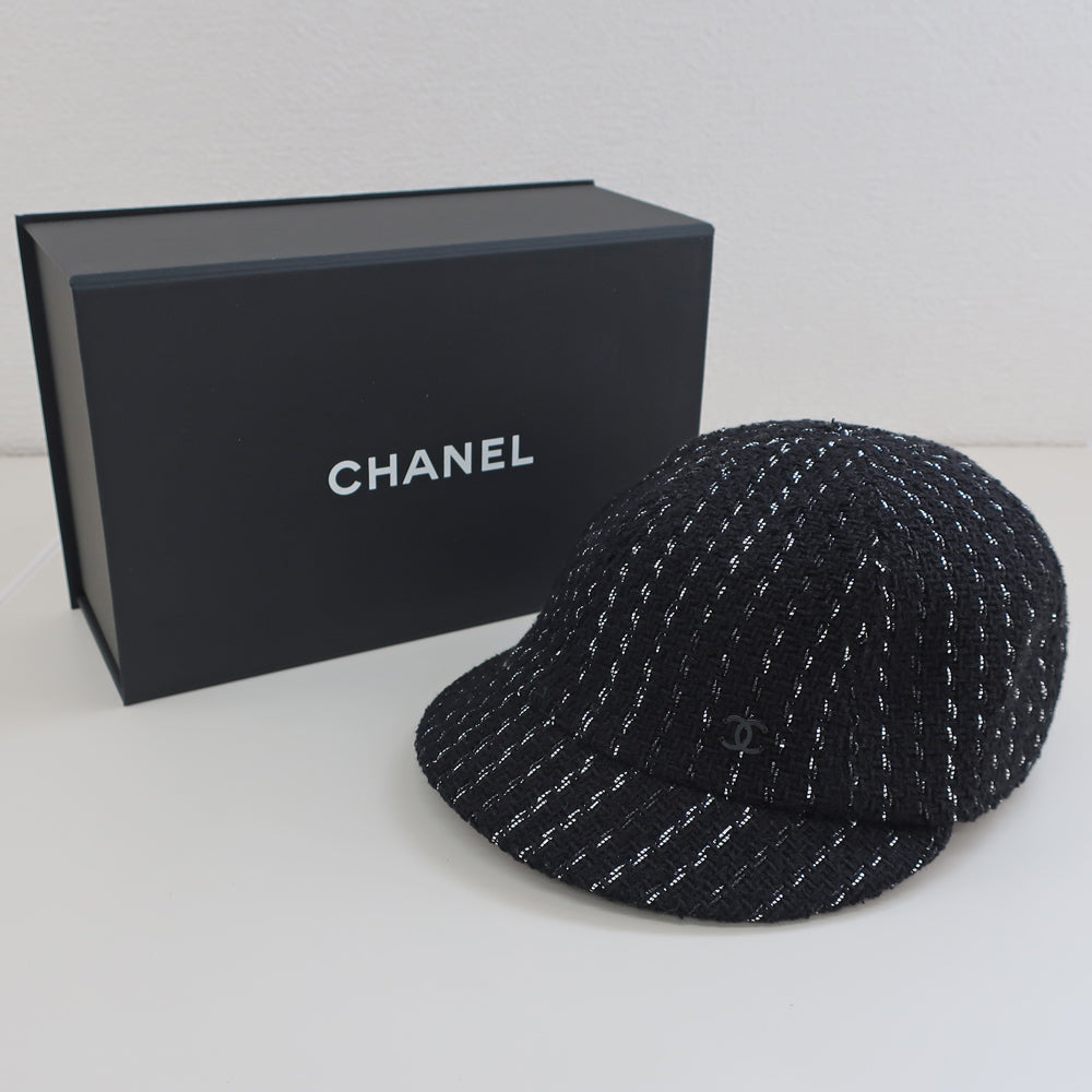 Chanel Hat Coco Tweed Black Black Casket  Small Fashion Other