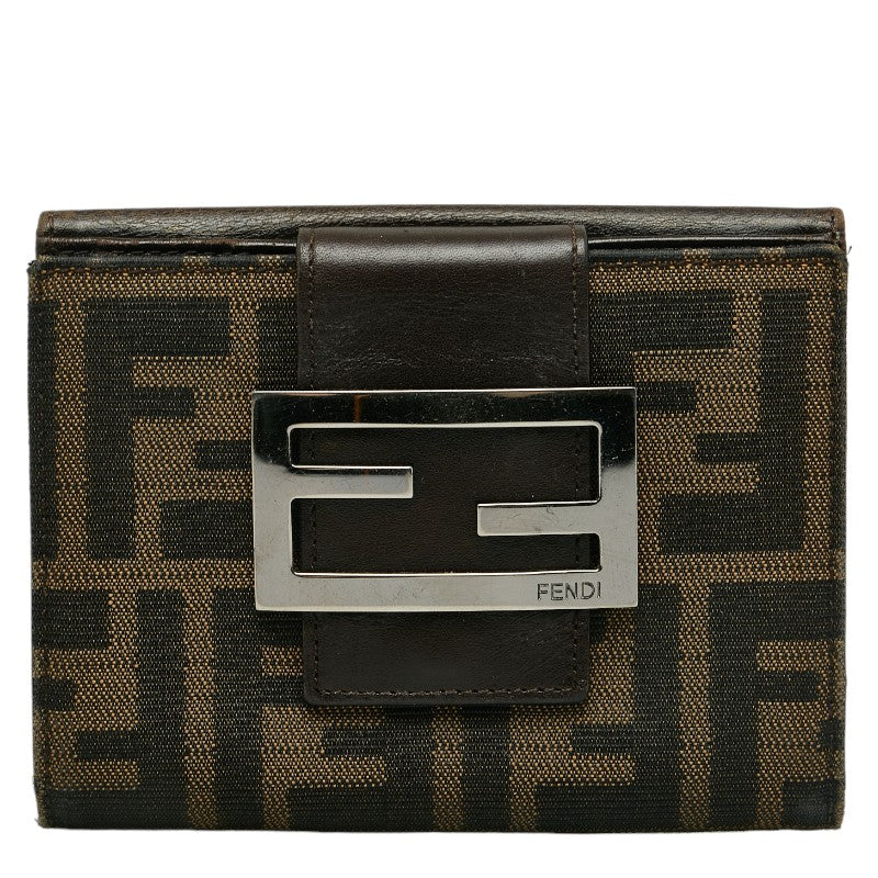 Fendi Zucca Double Fold Wallet Brown Canvas Leather  Fendi